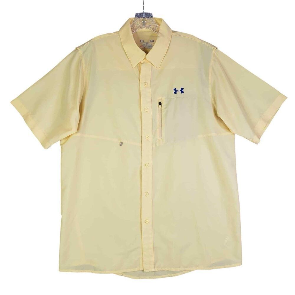 Under Armour Shirt Vented Fishing Yellow Short Sleeve Button Down Men Size L